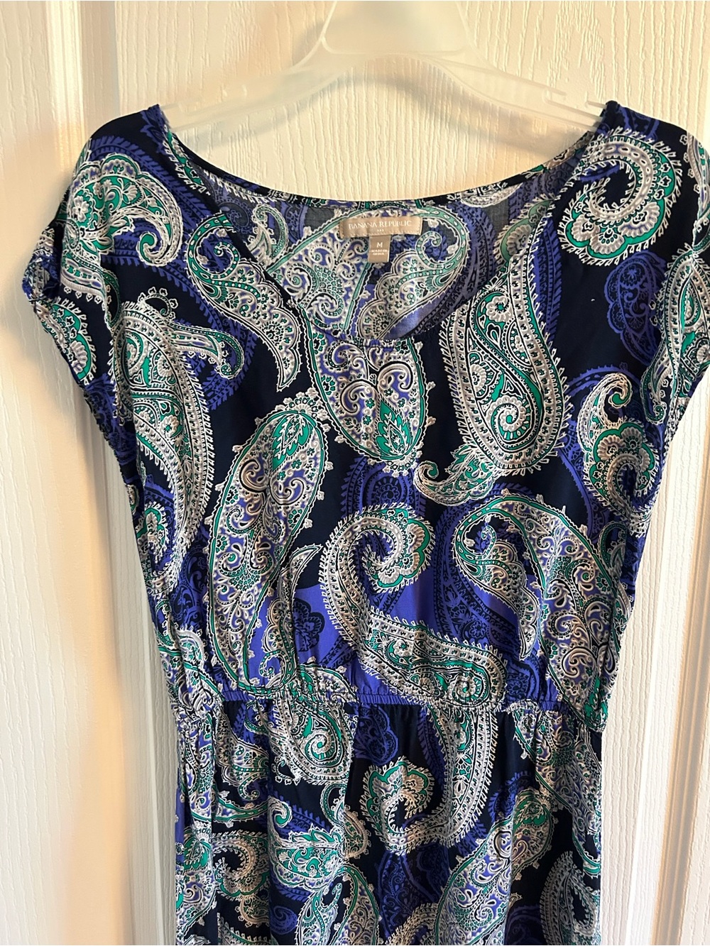 Banana Republic Navy Blue Paisley Mini Dress with Teal and White - Picture 2 of 6